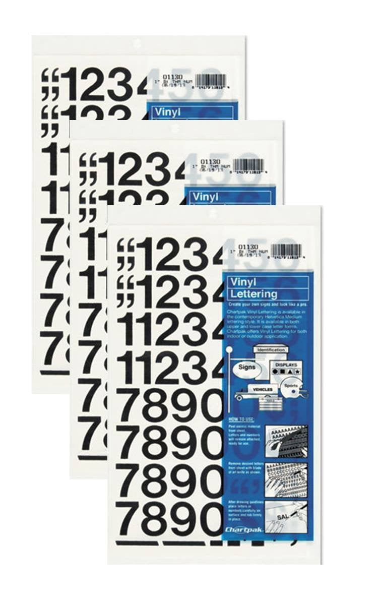 Chartpak 1-inch Black Stick-on Vinyl Numbers (01130), 3 PACKS