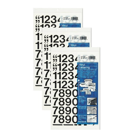 Chartpak 1-inch Black Stick-on Vinyl Numbers (01130), 3 PACKS