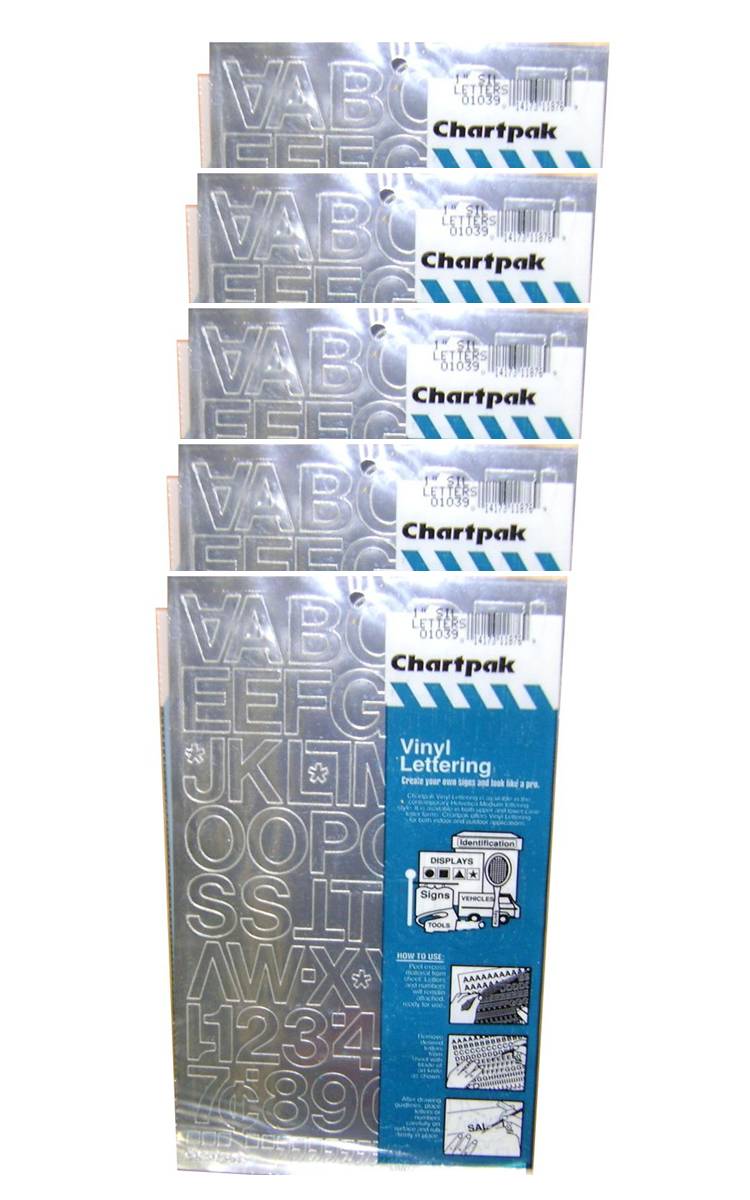 Chartpak 1-inch Silver Stick-on Vinyl Letters & Numbers (01039), 5 PACKS