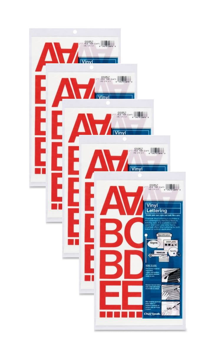 Chartpak 2-inch Red Stick-on Vinyl Letters & Numbers (01052), 5 PACKS