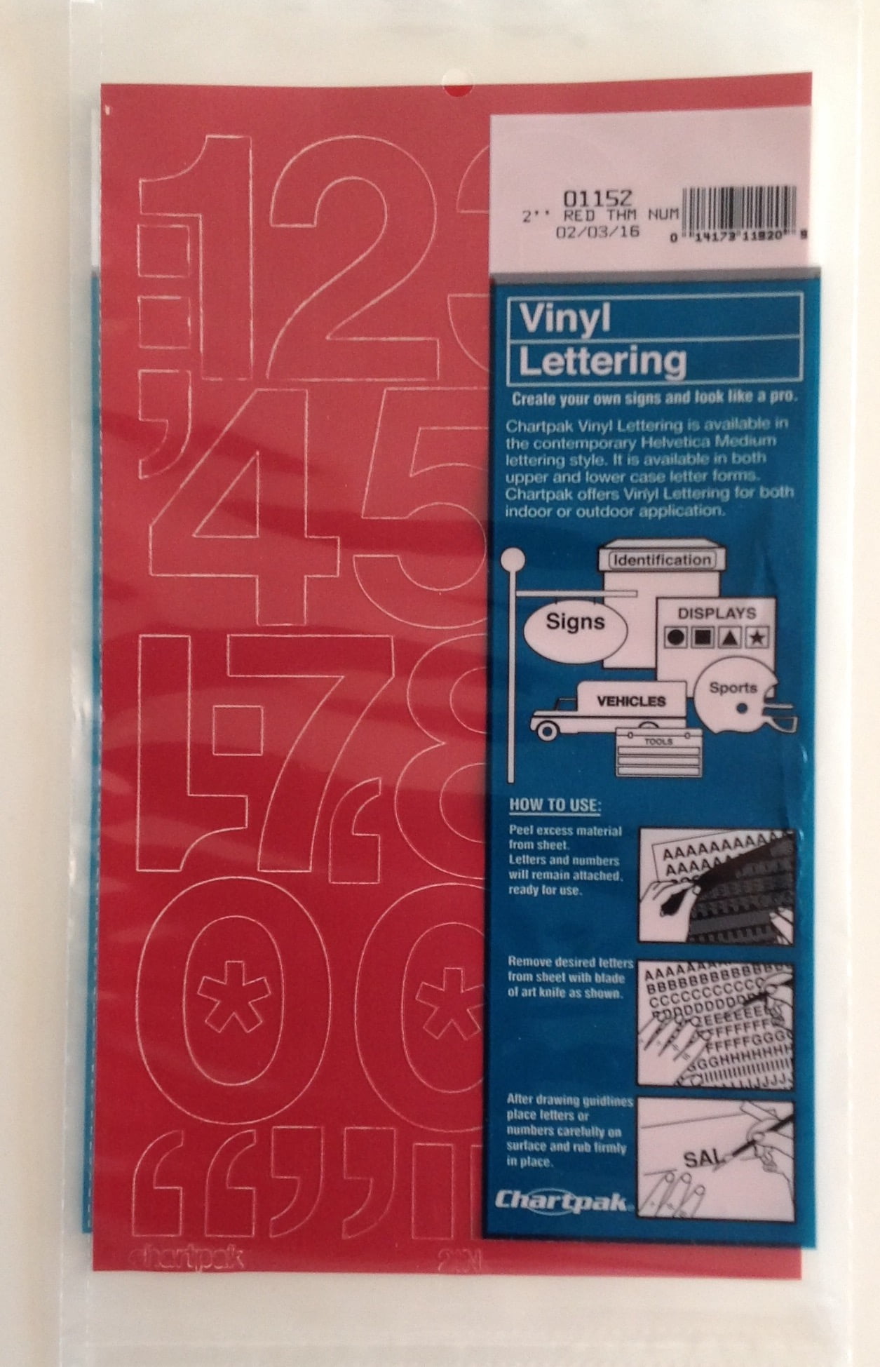 Chartpak 2-inch Red Stick-on Vinyl Numbers (01152), 3 PACKS