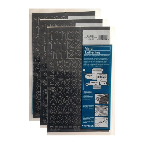 Chartpak 3/4-inch Black Stick-on Vinyl Numbers (01120), 3 PACKS