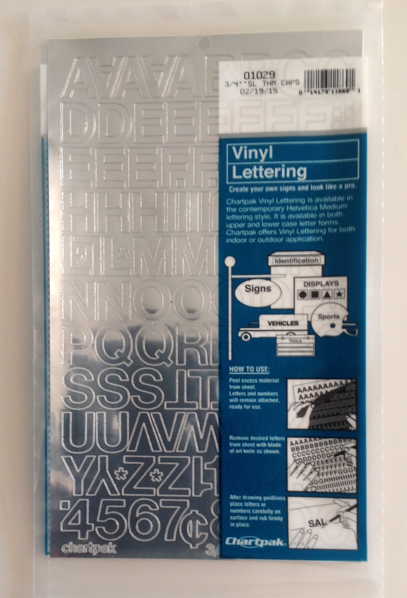 Chartpak 3/4-inch Silver Stick-on Vinyl Letters & Numbers (01029), 3 PACKS