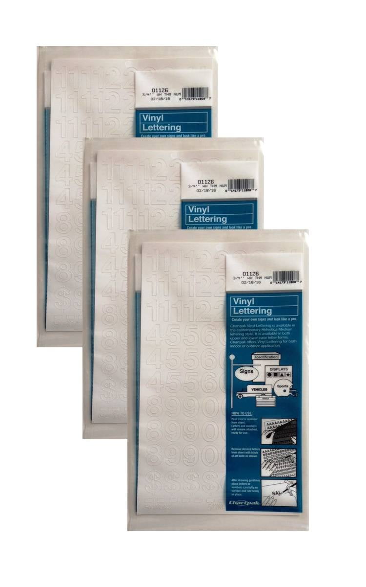 Chartpak 3/4-inch White Stick-on Vinyl Numbers (01126), 3 PACKS