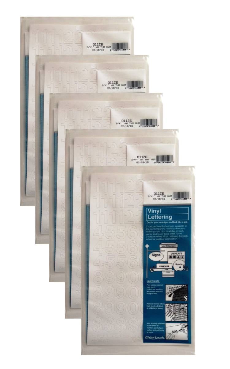 Chartpak 3/4-inch White Stick-on Vinyl Numbers (01126), 5 PACKS