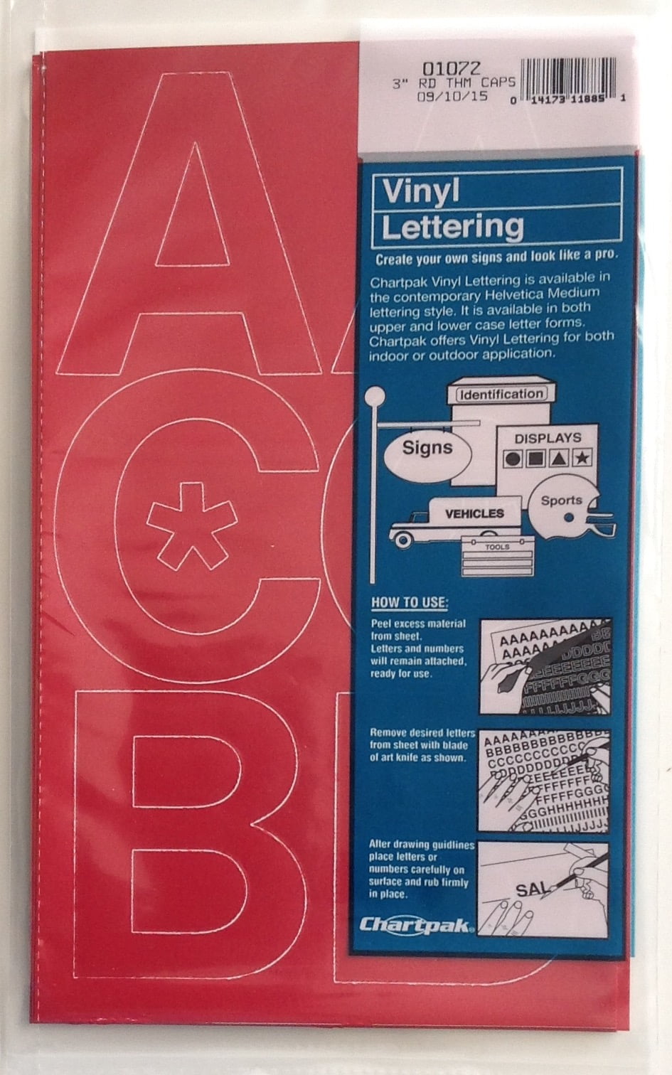 Chartpak 3-inch Red Stick-on Vinyl Letters & Numbers (01072), 3 PACKS