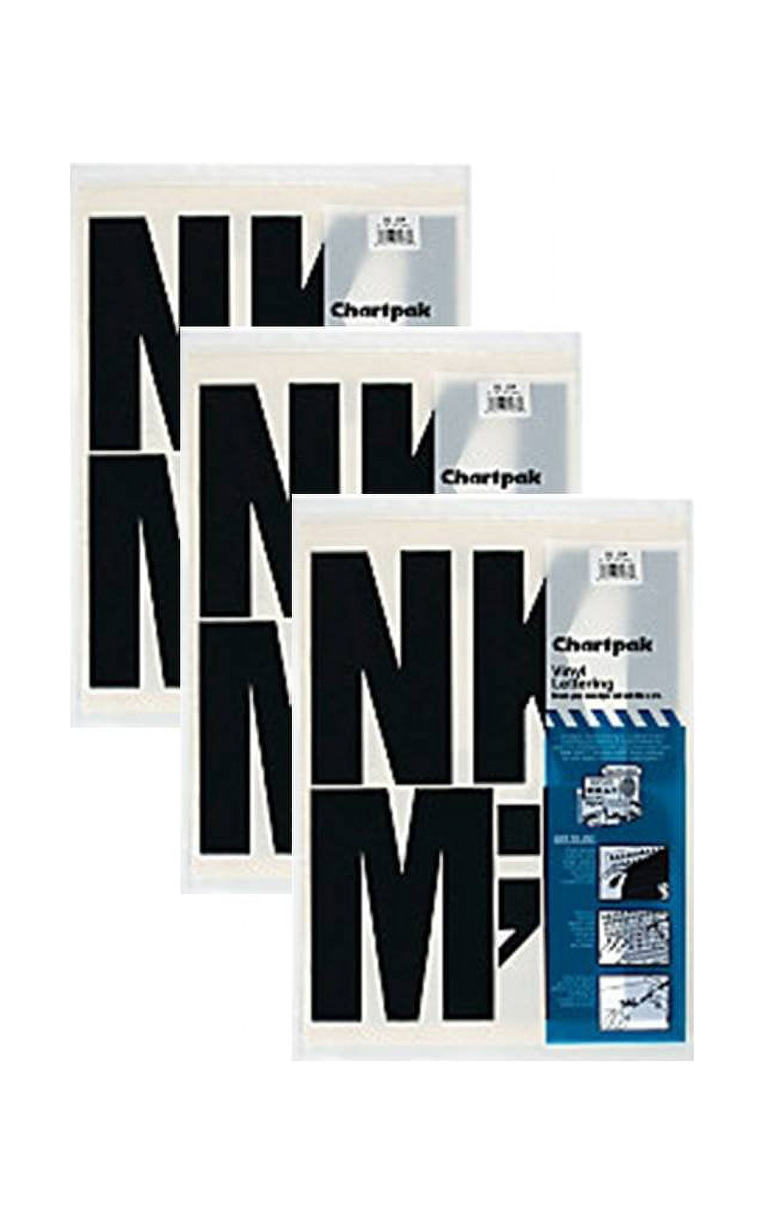 Chartpak 4-inch Black Stick-on Vinyl Letters & Numbers (01175), 3 PACKS