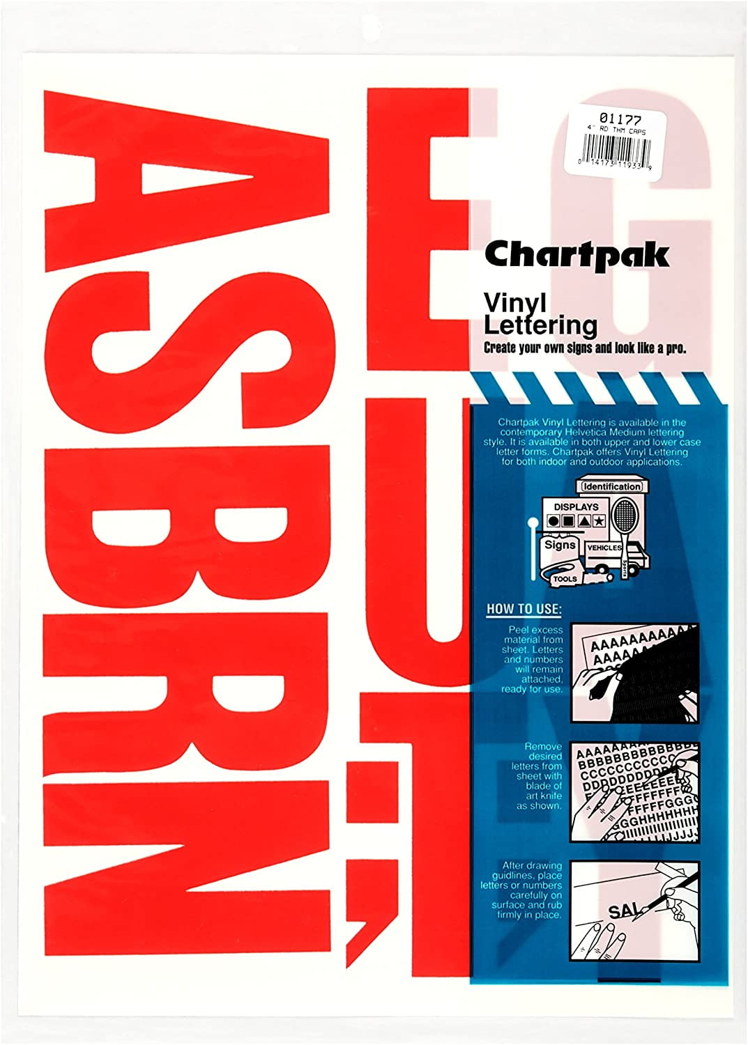 Chartpak 4-inch Red Stick-on ALL CAPITAL LETTERS (01177), 3 PACKS