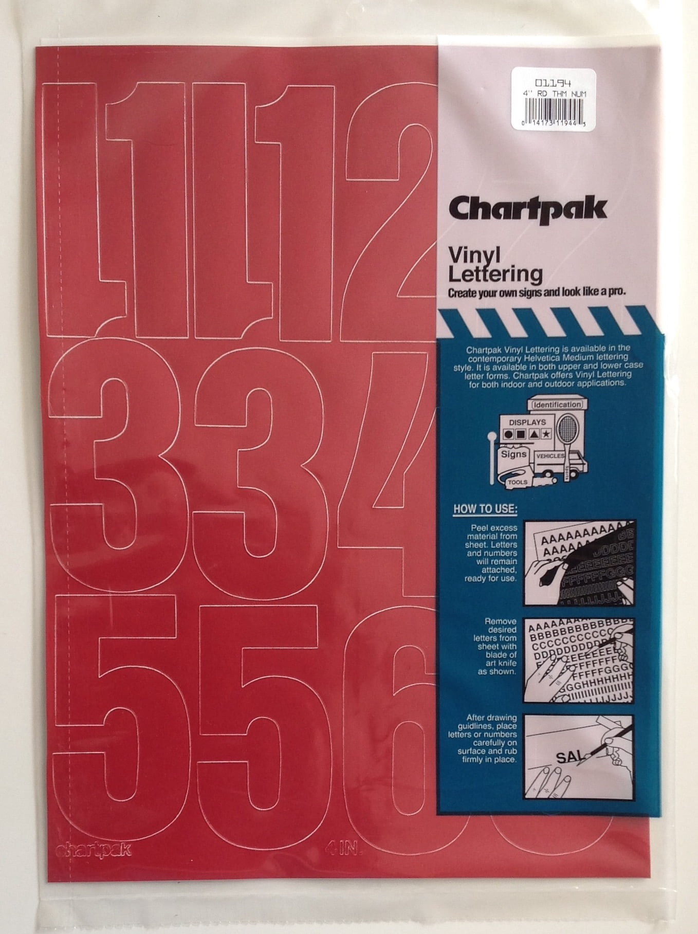 Chartpak 4-inch Red Stick-on Vinyl Numbers (01194), 3 PACKS