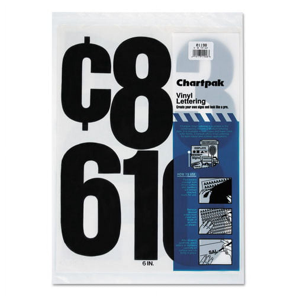 Chartpak 6-inch Black Stick-on Vinyl Numbers (01198), 3 PACKS