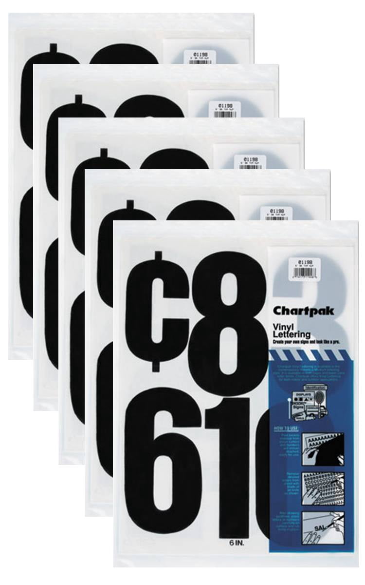 Chartpak 6-inch Black Stick-on Vinyl Numbers (01198), 5 PACKS