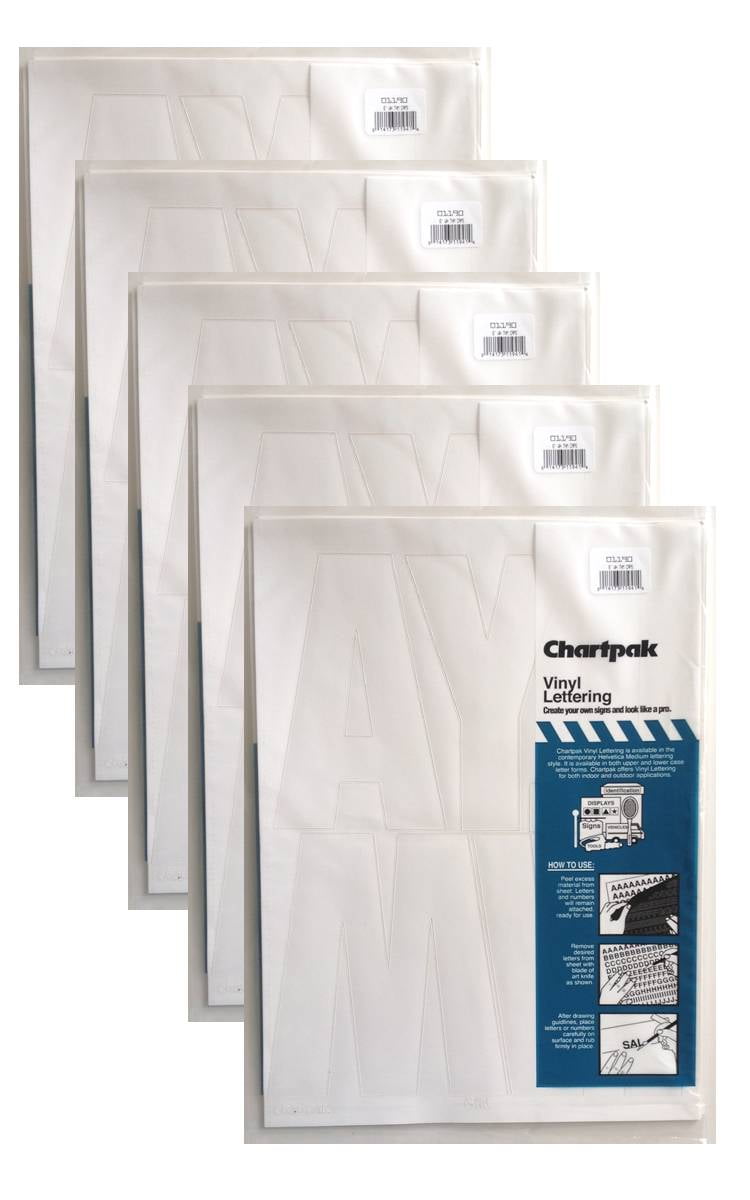 Chartpak 6-inch White Stick-on Vinyl Letters (01190), 5 PACKS