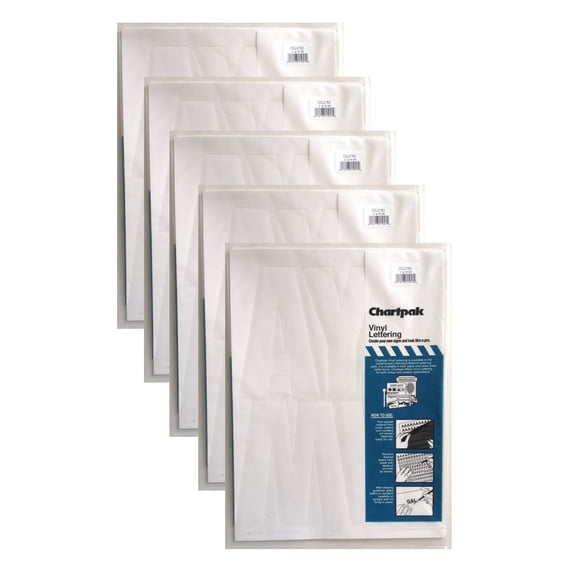 Chartpak 6-inch White Stick-on Vinyl Letters (01190), 5 PACKS