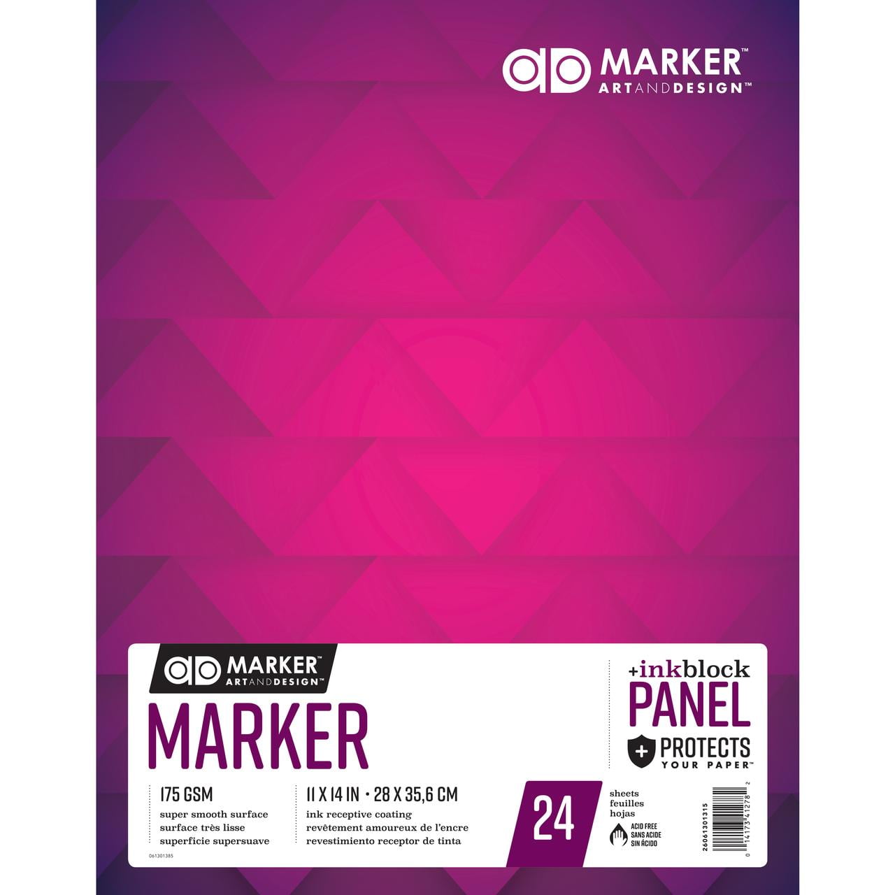 Chartpak AD Marker 11" x 14" Paper Pad with "Ink Block" Panel, 175 GSM, 24 Sheets/Pad, 1 Each