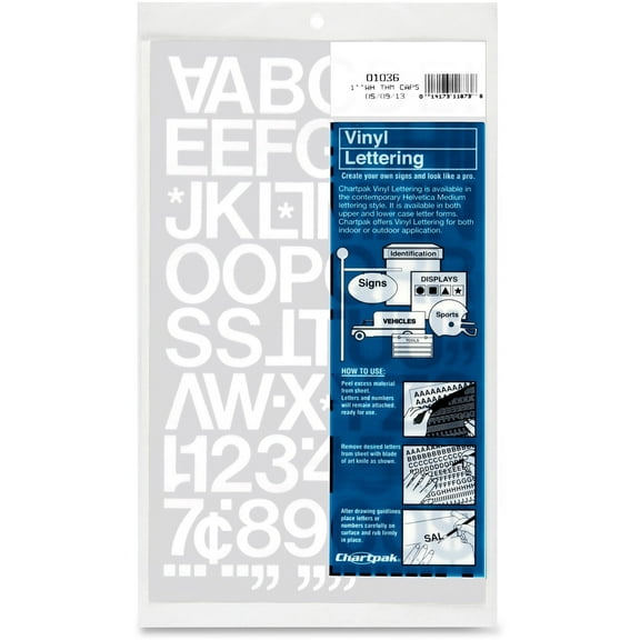 Chartpak, CHA01036, Vinyl Helvetica Style Letters/Numbers, 1 / Pack, White