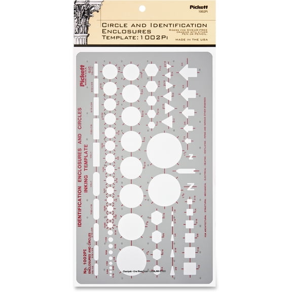 Chartpak Circle/Identification Template - Circle, Square, Hexagon, Rectangle, Diamond, Directional Arrow - 5.9" x 10" - Gray | Bundle of 5