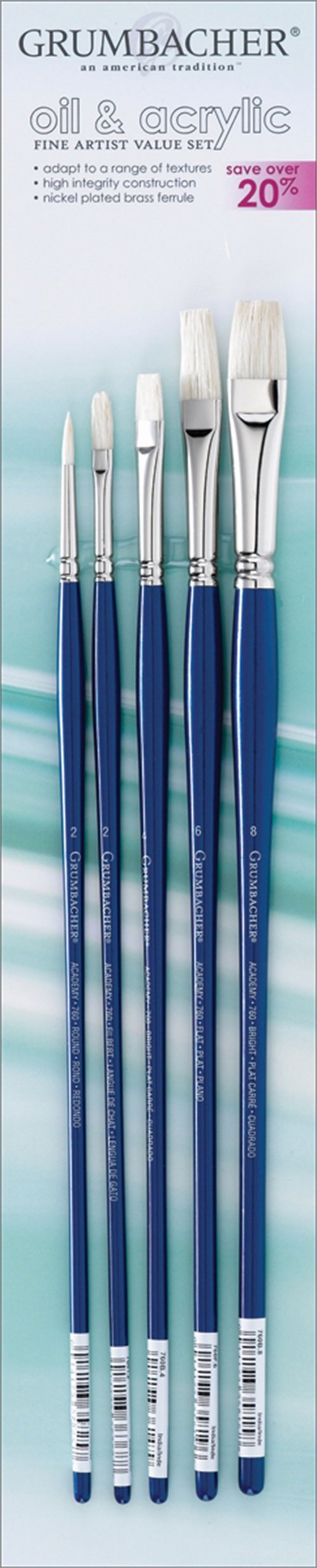 Chartpak G760S3 Grumbacher Oil & Acrylic Brush Set5/Pkg