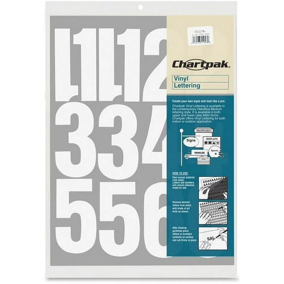 Chartpak Permanent Adhesive Vinyl Numbers - 23 x Numbers Shape - Self-adhesive - Helvetica Style - Easy to Use - 4" Height - White - Vinyl - 1 / Pack | Bundle of 10 Packs
