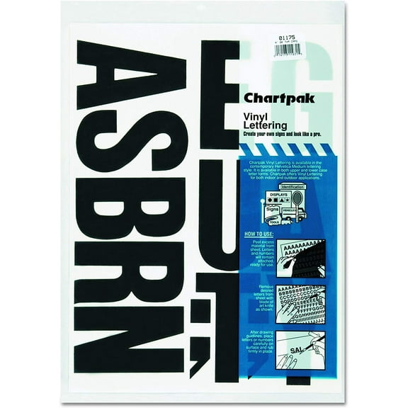 Chartpak Self-Adhesive Vinyl Capital Letters, 4 Inches High, Black, 58 per Pack (01175)