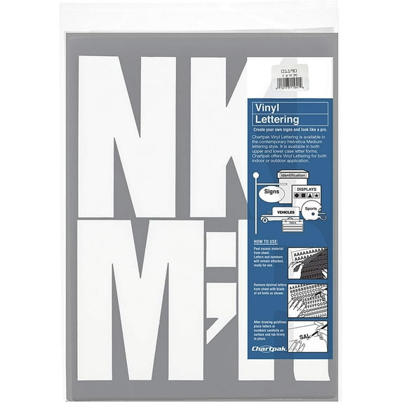 Chartpak Self-Adhesive Vinyl Capital Letters, 6 Inches High, White, 38 per Pack (01190)