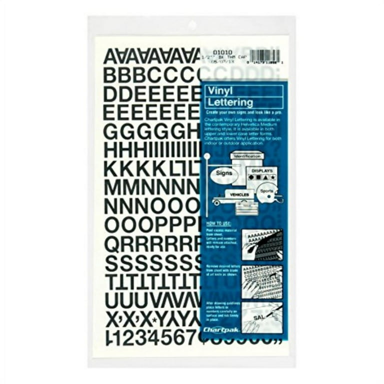 Chartpak 01010 Black Adhesive 1/2 Vinyl Helvetica Letters - 201/Pack