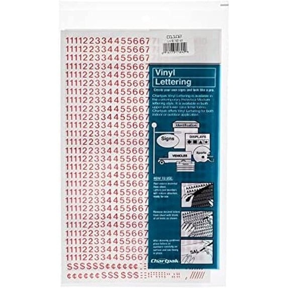 Chartpak Numbers Chartpak Self-Adhesive Vinyl Numbers, 1/4 Inch High, Red, 718 per Pack ...