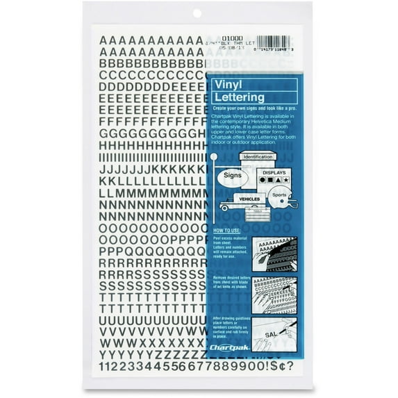 Chartpak Press-On Vinyl Letters & Numbers, Self Adhesive Black Stickers ...