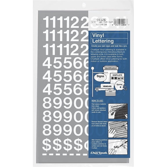 Chartpak Vinyl Numbers - 3/4'' Numbers, White