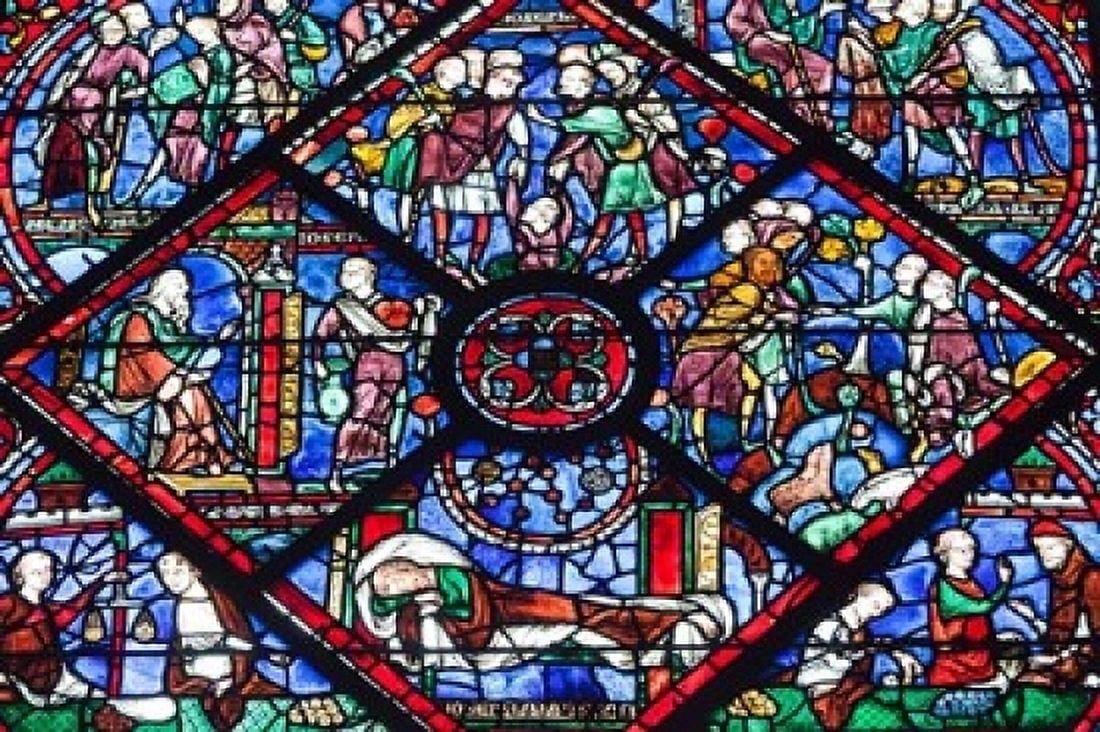 Chartres Cathedral Stained Glass Canvas Art - Walter Bibikow DanitaDelimont (36 x 24)