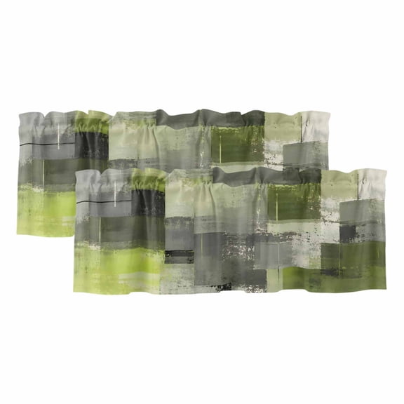Chartreuse Block 2 Panels Kitchen Valance, Abstract Minimalist Olive Wash Ink Splatter Curtains Valances for Small Windows Rod Pocket Window Treatments for Living Room Bedroom 42" W x 12" L