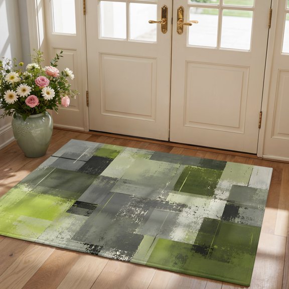 Chartreuse Block Area Rug 2'x3', Non-Slip Washable Rectangle Door Mat Indoor Carpet for Living Room Bedroom Kitchen