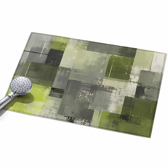 Chartreuse Block Area Rug, Abstract Minimalist Olive Wash Ink Splatter Non-Slip Felt Rubber Backing Rectangle Indoor Carpet Washable Rugs for Living Room Bedroom 2x3ft