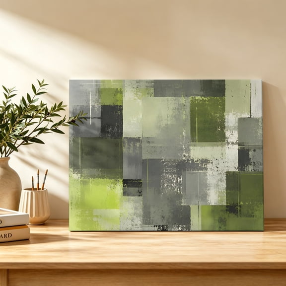 Chartreuse Block Canvas Wall Art, Abstract Minimalist Olive Wash Ink Splatter Wall Art Prints Artwork Framed Canvas Ready to Hang Art Pictures for Bedroom Living Room Closet Kitchen 16" x 12"