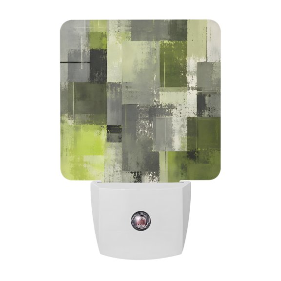 Chartreuse Block Night Lights, Abstract Minimalist Olive Wash Ink Splatter Smart Auto Dusk to Dawn Sensor Nightlights Plug-in Nightlight for Bedroom Bathroom Living Room Kitchen Hallway
