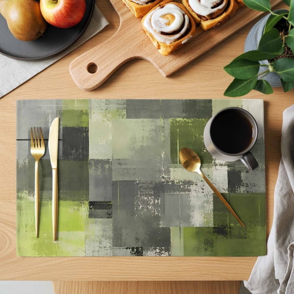 Chartreuse Block Placemats Set of 12 Abstract Minimalist Olive Wash Ink Splatter Heat Insulation Non-Slip Place Mats Washable Table Mats for Dining room Party Kitchen Decor, 13 x 19 Inches