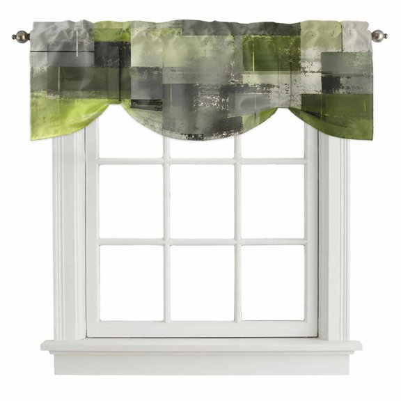 Chartreuse Block Tie Up Valances Curtain, Abstract Minimalist Olive Wash Ink Splatter Adjustable Valance for Window Light Filtering for Kitchen and Bathroom Rod Pocket 1 Panel 54x18in