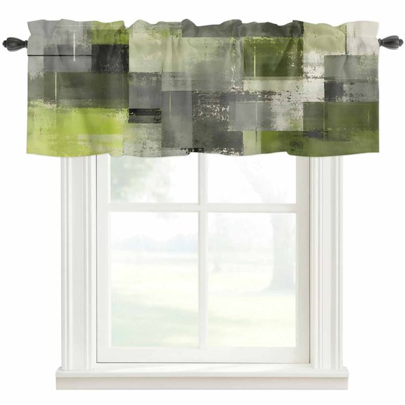 Chartreuse Block Valances for Windows 54 x 18in Abstract Minimalist Olive Wash Ink Splatter Rod Pocket Kitchen Valance Curtain Light Filtering Window Treatments for Living Room Bedroom, 1 Panel