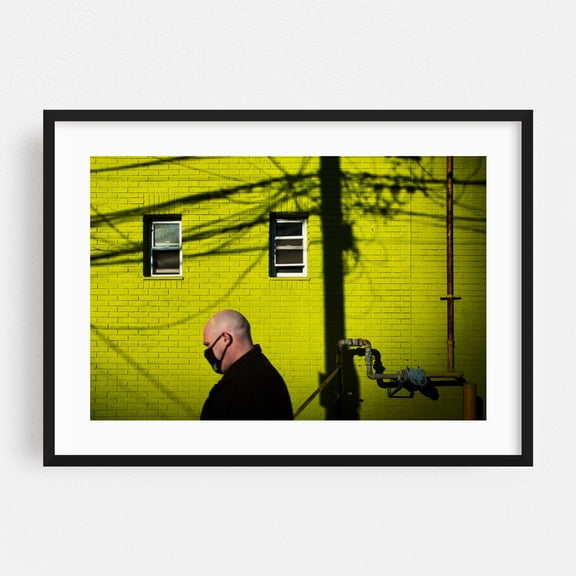 Chartreuse Brick Wall - Queens New York Photography Street Photography Minimalist Modern Art Architecture Abstract Geometric Black Framed Wall Art Print 5 x 7 inches