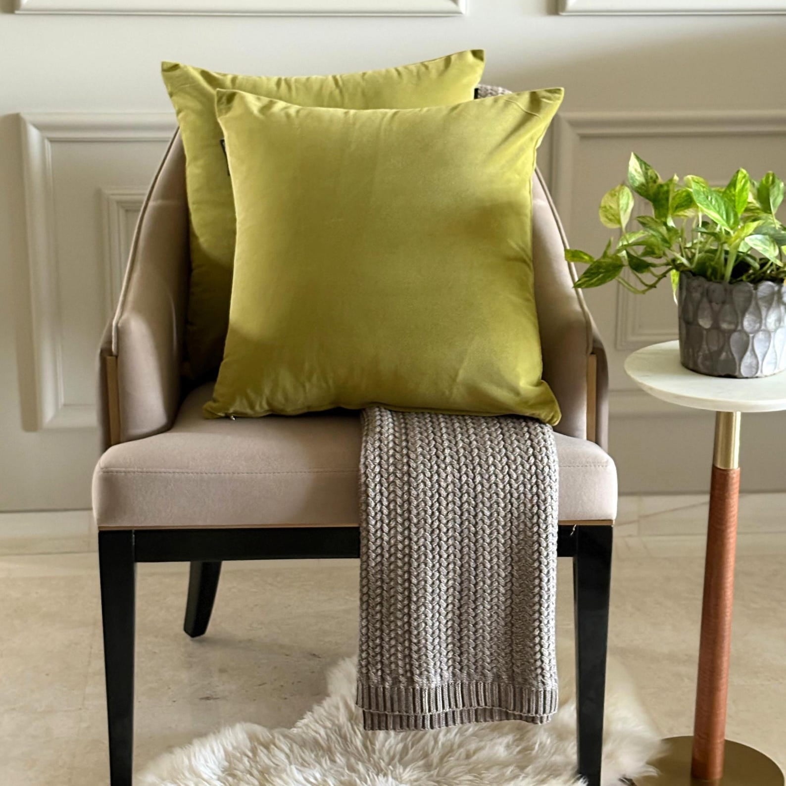 Chartreuse Decorative Throw Pillow Covers 18"x18" | Pack of 2 Modern Plain Velvet Cushion Cover | Solid Color Pillowcases for Couch, Sofa Bedroom & Living Room, Modern Home Décor - Chartreuse Velvet