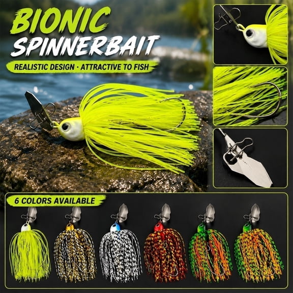 Chartreuse Rotating Blade Fishing Lure with Fluttering Skirt for Bass – Flashing Wobble Action, Low-Visibility Attraction, Weedless Design for Freshwater Anglers