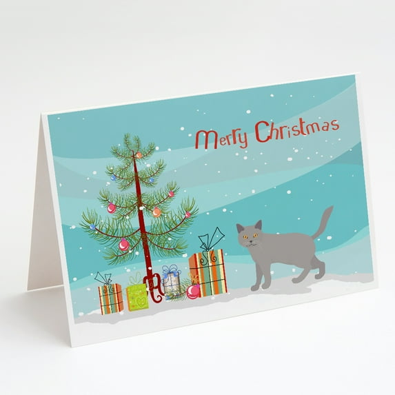 Chartreux 2 Cat Merry Christmas Greeting Cards and Envelopes Pack of 8