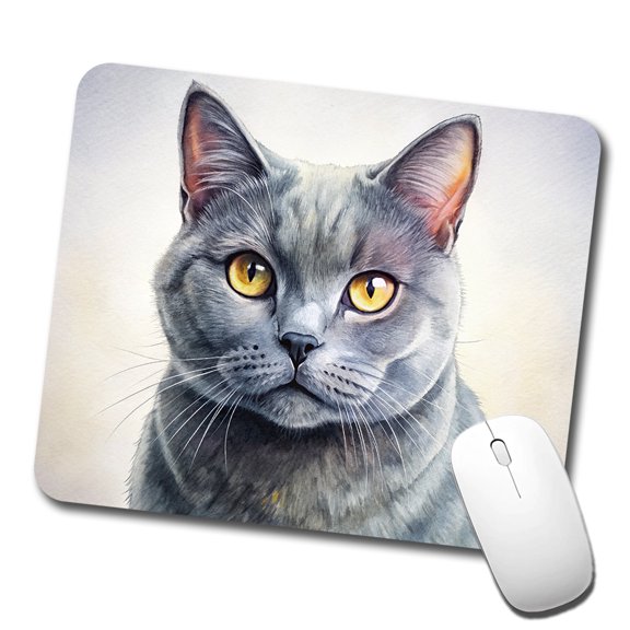 Chartreux Cat Illustration Mouse Pad Low Profile Gaming Mat