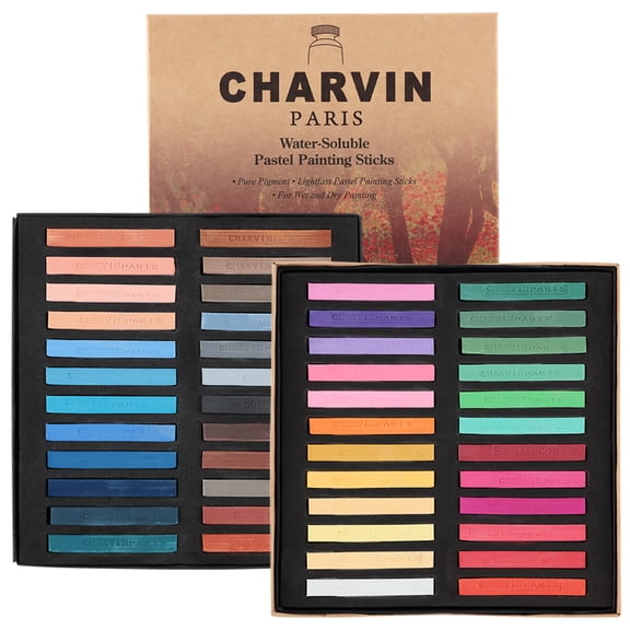 Charvin Artist Colored Chalk Pastels (12 Sets of 48 Pastels) - Water Soluble, Assorted Pastel Color Sticks for Wet, & Dry Painting
