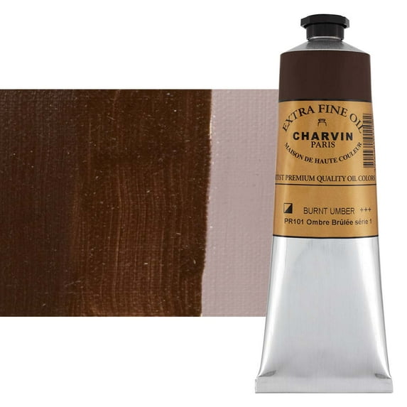Charvin Extra Fine Oil Paint, Burnt Umber 150 ml - Triple-Milled, Rich Texture, Poppy Oil-Based, Light-Fast, Handmade, Archival Quality