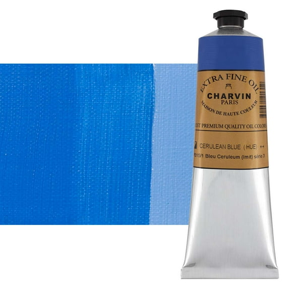 Charvin Extra Fine Oil Paint, Cerulean Blue Hue 150 ml - Triple-Milled, Rich Texture, Poppy Oil-Based, Light-Fast, Handmade, Archival Quality