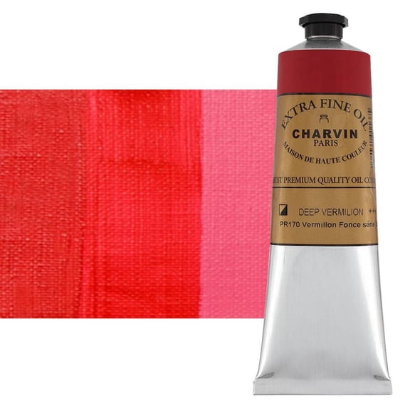 Charvin Extra Fine Oil Paint, Vermillion Deep 150 mL - Triple-Milled, Rich Texture, Poppy Oil-Based, Light-Fast, Handmade, Archival Quality