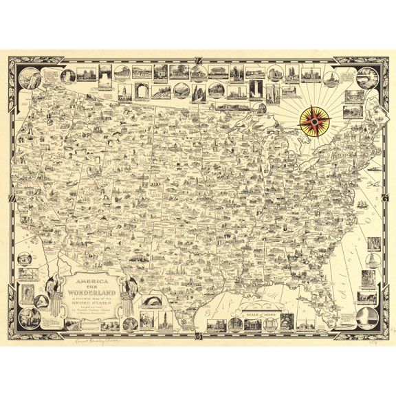 Chase 1940 Map America Wonderland Pictorial Extra Large Art Print Wall Mural Poster Premium XL