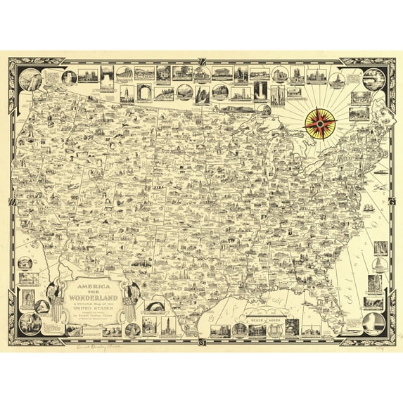 Chase 1940 Map America Wonderland Pictorial Extra Large Art Print Wall Mural Poster Premium XL