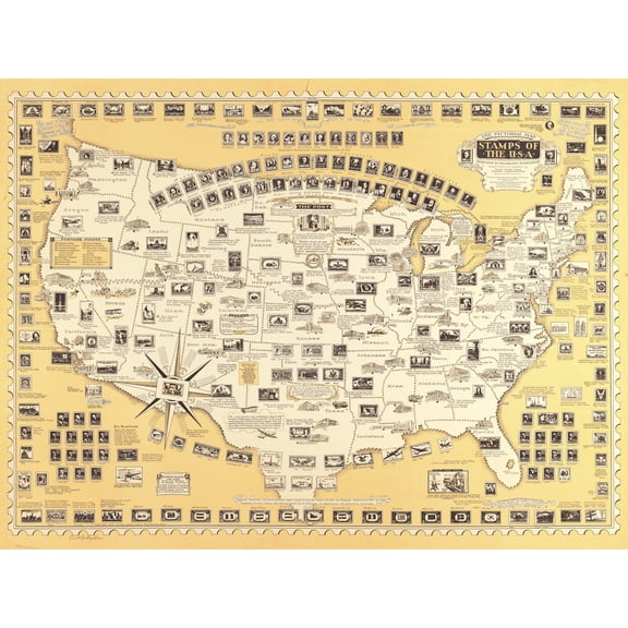 Chase 1947 Pictorial Map USA Stamps Chart Extra Large Art Print Wall Mural Poster Premium XL