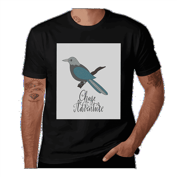 Chase Adventure Exotic Bird-Doodle-Pale Teal-Grey-Dark Turquoise-Dark Taupe Casual Streetwea Everyday Tshirt Comfortable Wear tee shirt